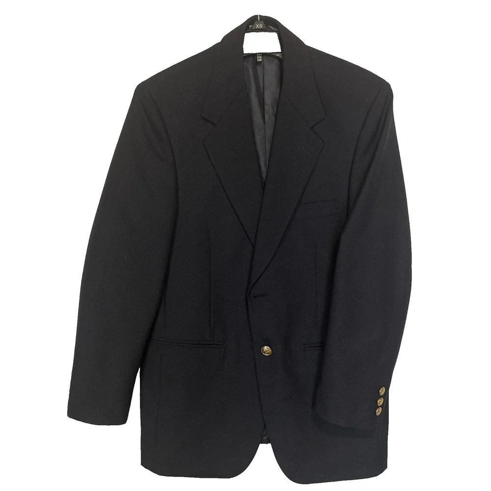 Bert Pulitzer Vintage Classic Men Navy Wool‎ Blend Blazer Jacket Gold Button 36S